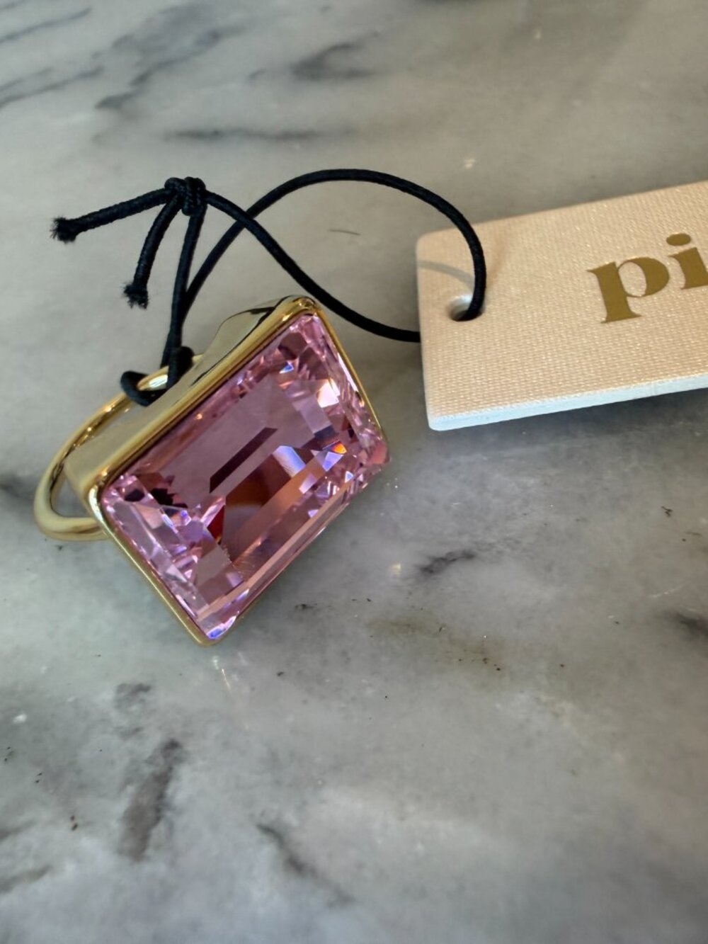 NWT Piper K 14K Gold Plate East-West Rectangular Pink Crystal Statement Ring - Picture 7 of 17